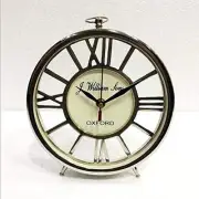 Maritime Table Clock 7 inch Nautical Style Shiny Silver Desk Analog Roman Clock