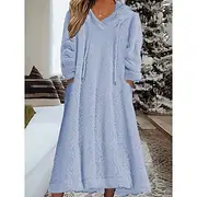 Women's Midi Dress Sweater Dress Hoodie Dress Fashion Modern Vacation Daily Weekend Regular Fit Plain Long Sleeve Hooded Dark Green Light Purple Light Blue Win