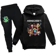 Minecraft Print Kids Casual Tracksuit Set Boys Girls Hooded Sweatshirt Hoodies Tops Jogging Sports Pants Outfit Activewear Black 11-12 Years