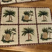 Tropical 4 Pc Fabric Tapestry Place-Mat 13x18 Palm Tree Pineapple Nwt