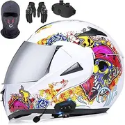 Bluetooth Modular Motorcycle Helmet DOT/ECE Approved Flip Up Full Face Helmets with Dual Anti-Fog Visors for Adults
