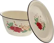 OKUMEYR 1 Set Retro Enamel Lard Oil Bowl with Lid Mixing Basin for Kitchen Vintage Enamelware for Food Storage and Dough Preparation Easy to Clean Random Pattern