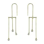 Sparkly drop earrings, gold on solid Sterling Silver, triple bar, gift box.