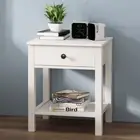 Safi White Bedside Table with 1 Drawer Shelf Open Storage Nightstand Side Table