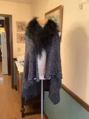 Elie Tahari Real Fur Removable Collar Sleeveless Open Stassi Sweater O/S NWT
