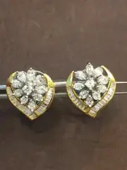 Solid Stamped 585 Fine 14K Gold 1.28 Cts Round Pear Shape Diamonds Stud Earrings