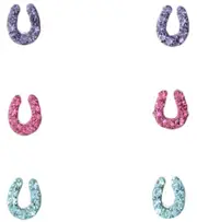 Children's Silver Horseshoe Crystal Earring Set