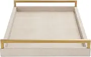 WV Ivory Shagreen Leather Rectangular Serving Tray, 17.7x11.8Inch, Engineered Wood, Faux Leather, Metal, Modern, Ivory, Solid, Food, Organizing, Decorative, Brushed Gold Handles