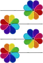 Wind Spinners, Garden Sculptures, Ornaments, Reflective Finish, Multi Tone Pinwheels, 4X Pack, Convenient for Yard Decor, Bird Distraction, Farmhouse Lawn Use