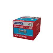 ZENITH M10 x 25mm Stainless Steel 304 Grade Hex Head Bolts And Nuts - 12 Pack