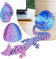 Minleway 3D Printed Dragon Egg,Movable Articulated Crystal Dragon in Egg,Fidget Toy,Desk Figure Decor,Home Office Decor,3D Printed Gift Toy for Adults and Kids (Laser Purple)