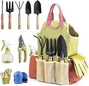 Garden Tool Kit Comes with Bag & Gloves, Heavy Duty Gardening Tools with Wooden Handle,Garden Tool Set with Indoors & Outdoors - Durable Garden Tools Set Ideal Tool Kit Gifts for Women & Men,Set of 12