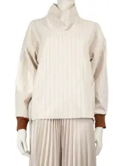 Beige Pinstripe High Neck Zip Top