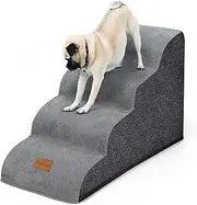 Wide Dog Steps Stairs for Bed 4 Steps 50 cm High for Dogs, Dog Ramp High Density Foam Pet Stairs Washable Cover and Non-Slip Base 40 x 70 x 50CM