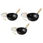 Iron Wok No Coating with Lid with Wood Handle Induction Cooker Stir Fry Pan