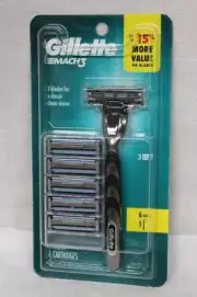 Gillette Mach3 Men's Razor Handle & 6 Blade Refills - NEW!