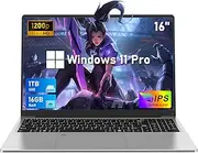 FUNYET Gary Laptop 16 Inch 16GB + 1TB SSD Processor 12th Generation N95 (up to 3.4GHz), FHD 1920 x 1200, 5+2.4G WiFi, USB 3.0, Bluetooth 5.0, HDMI, 180° Rotation
