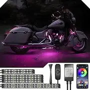 8pcs Motorcycle Underglow LED Strip Light Kit Waterproof RGB Neon Accent Light Ground Effect Atmosphere Light Strips DC 12V with APP & Handle Switch Control for Motorbike Trikes Golf Carts ATVs UTVs