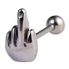 Surgical Steel Middle Finger Gesture Tongue Barbell Stud Piercing Rings Pu-ja