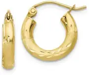14mm 10k Yellow Gold Satin & Shiny-Cut 3mm Round Hoop Earrings 10TC292