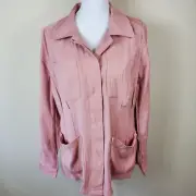KUT Womens Jacket M Ren Patch Pocket Rose Button Up Lightweight Unlined NEW