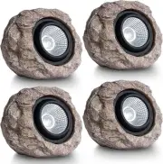 4 Pack Solar Garden Lights Outdoor Super Bright Rock Spot 4 Pack, Brown