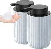 POSOSTO Ceramic Foaming Hand Soap Dispenser 2Pack，12 oz Bathroom Soap Dispenser， Lotion Dispenser for Kitchen, Refillable Matte Streaks Soap Dispenser with Large Pump (Blue-2Pack)
