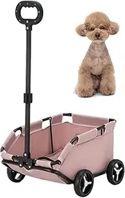 Small Pet Stroller, Rolling Cat Carriage with Removable Cushion, Folding Dog Trolley with 180° Adjustable Pull Rod, 4 Wheels Lightweight Pet Travel Cart for Small Dogs, Puppies, Cats