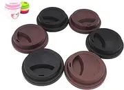 Silicone Drinking Lid Spill-Proof Cup Lids Reusable Coffee Mug Lids Coffee Cup Covers 6 Pcs - Black and Coffee