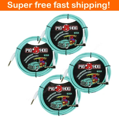 4 - Pack Pig Hog PCH10SGR 1/4" Straight 1/4" Right-Angle Instrument Cable - NEW