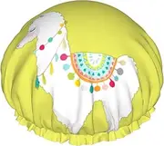 Llama Print Shower Cap For Women Men Reusable Lightweight Soft Bath Hair Cap With Elastic Band