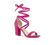 Allegra K Women's Solid Color Block Heel Lace Up Sandals Size US 5.5 Hot Pink