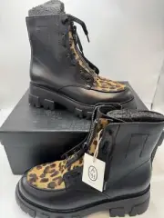 NIB Ash Lynch Lynne Leather & Calf Hair Combat Bike Booties Size US 6.5-7/EUR 37