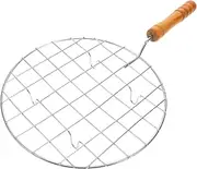 KOMBIUDA BBQ Cooking Mesh Rack Roti Grill Rack Outdoor Grill Accessories Wooden Handle