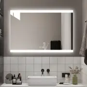 Frameless frosted & backlit top/bottom edge LED mirror with button & defogger