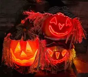 VTG Fiber Optic Pumpkins Trio Scarecrows 3 Changing Colors Jack O Lanterns Gemmy