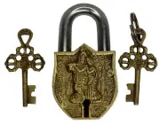 Radha Krishna Design Vintage Antique Style Padlock Handcrafted Brass Door Lock