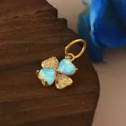 OPAL LEAF NECKLACE PENDANT LAB CREATED DIAMONDS & OPAL 18k GOLD CHARM