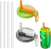 2 Pcs Can Covers with 4 Pcs Straws, Soda Can Covers with Straws, Can Covers for Soda,Leakproof Can Lids Fit Standard Canned Beverage, Beer, Juice(Green, grey)