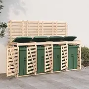 Quadruple Wheelie Bin Storage Solid Pine Wood 318 x 91.5 x 128.5 cm - Durable Outdoor Waste Bin Organizer with Ventilated Design, Extendable & Flexible Door Installation for Efficient Garden Storage