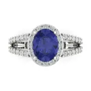 2.24 Oval Halo split shank Tanzanite Stone Promise Wedding Ring 14k White Gold