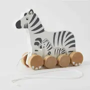 Zookabee Wooden Zebra & Baby Interactive Kids Pull Along Play Toy Set 12m+