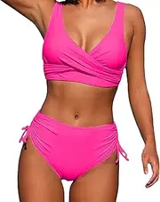 [Generic] Ruffle Bikini Top with Underwire Hollow Out Bikini Solid Color Sexy High Waist Quick Selling Bikini Sunflower Bathing Suits for Plus Size Women