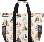 [sanluoli] Totes Collapsable Tote Bag For Beach With Compartments with Handles Carrying Bag, Colorful Sailboats, 1 size
