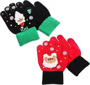 [WRITWAA] 2 Pairs Boys and Girls Knitted Warm Gloves Touch Screen Snow Gloves for Winter Outdoor Play
