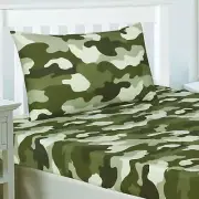 ARMY CAMOUFLAGE DOUBLE FITTED SHEET + 2x PILLOWCASES - BEDDING BOYS KIDS