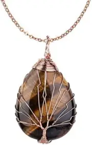 ~Tree of Life Teardrop Pendant Necklace Chakra Healing Tiger eye Natural Crystal