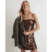 Madewell Sequin Slip Mini Dress Hot Cocoa Brown Party Square Neck US 14 NWT