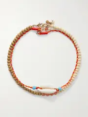 [Roxanne Assoulin] Roxanne Assoulin - A Walk On The Beach Set Of Two Gold-tone, Beaded, Wood, Shell And Cord Anklets - Red - One size One size Red