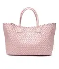 Hand Woven Vegan Leather Tote w/ Scarf Tie Zip Pouch NWT! Light Pink $100+ MSRP